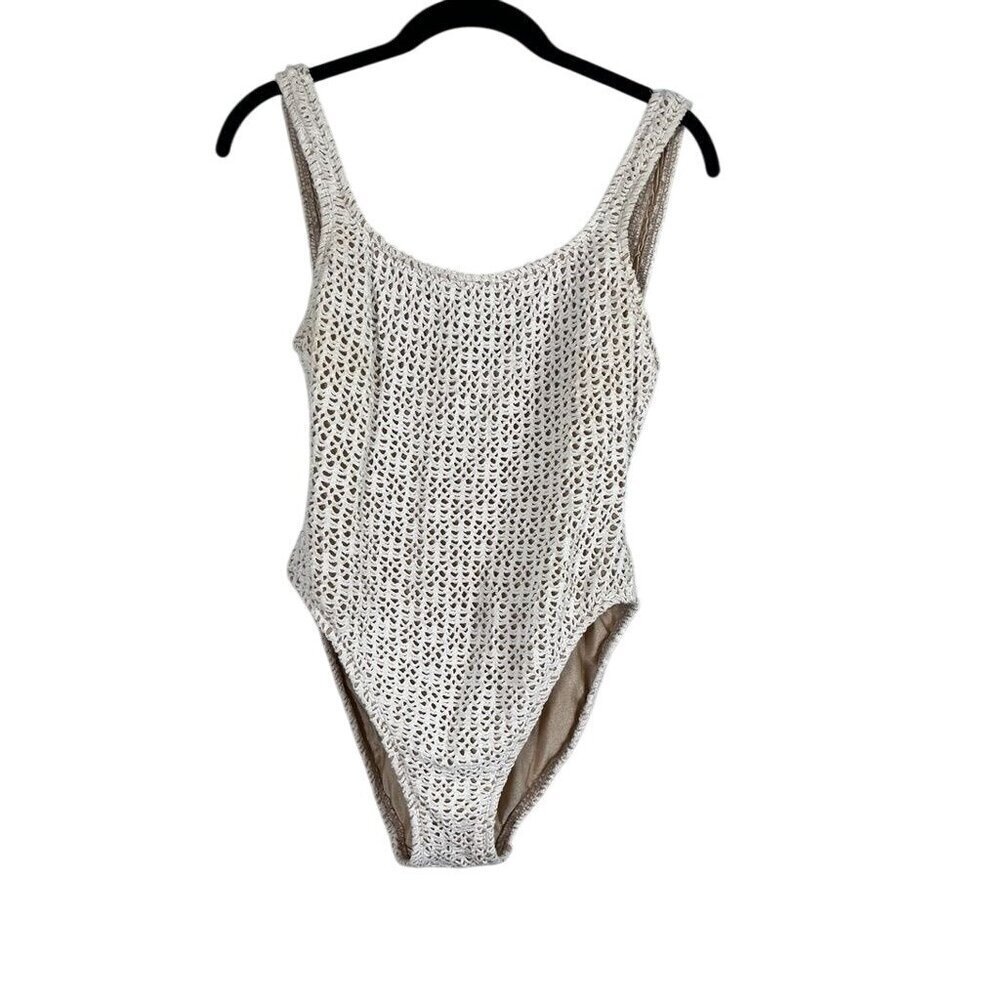 Baja Blue Swim Women 10 Cream Knit Boho Western Retro Beach Summer 80s Festival